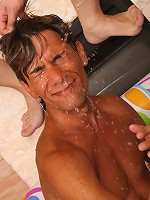 Tanned cock sucking twink served by two skinny teens