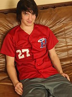 Josh Bensan pulls jock strap aside and strokes his dick.